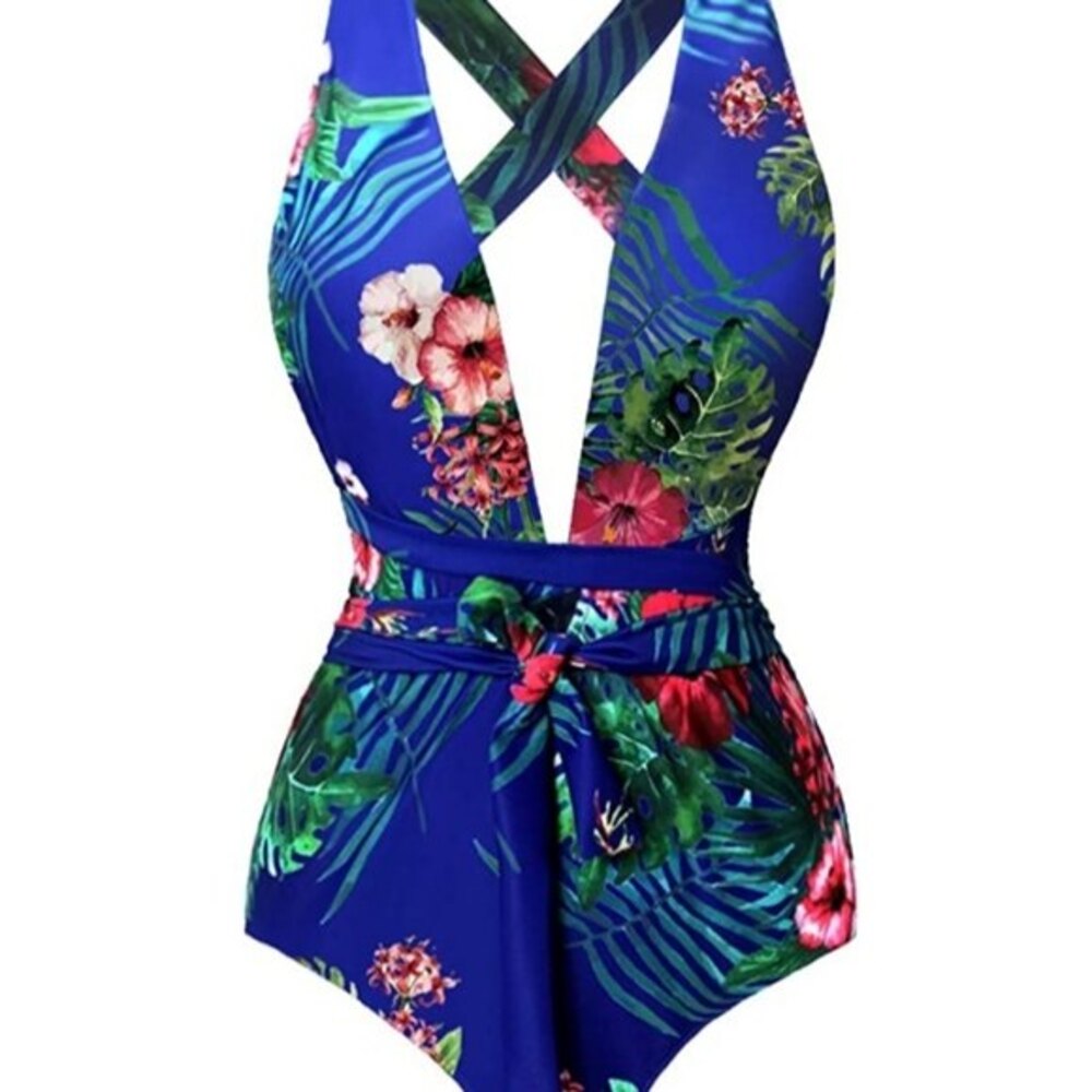 Begonia K Tropical Print One Piece Swimsuit Monkini Large